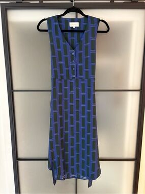 Corey Lynn Calter Blue and Green Sleeveless Midi Shift Dress